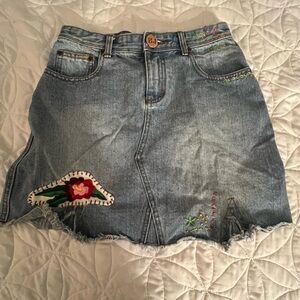 Abercrombie & Fitch Embroidered Denim Mini Skirt - Blue